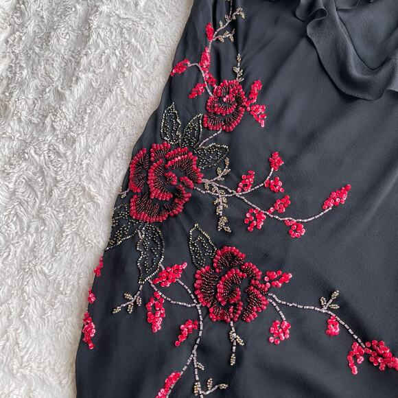 Sue Wong beaded sequin rose floral silk dress midi maxi gown prom asymmetrical M - Picture 7 of 15